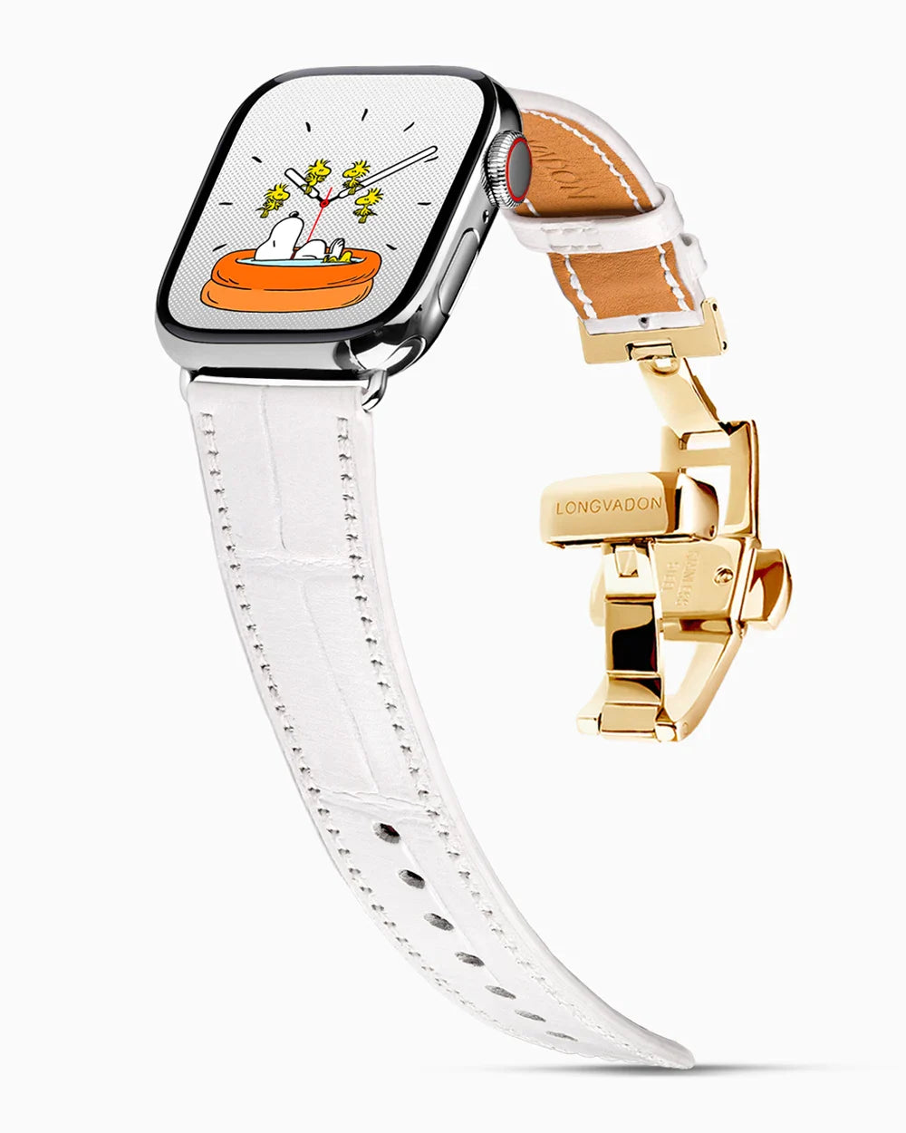 Caiman Calf designer Apple Watch leather band on a Apple Watch