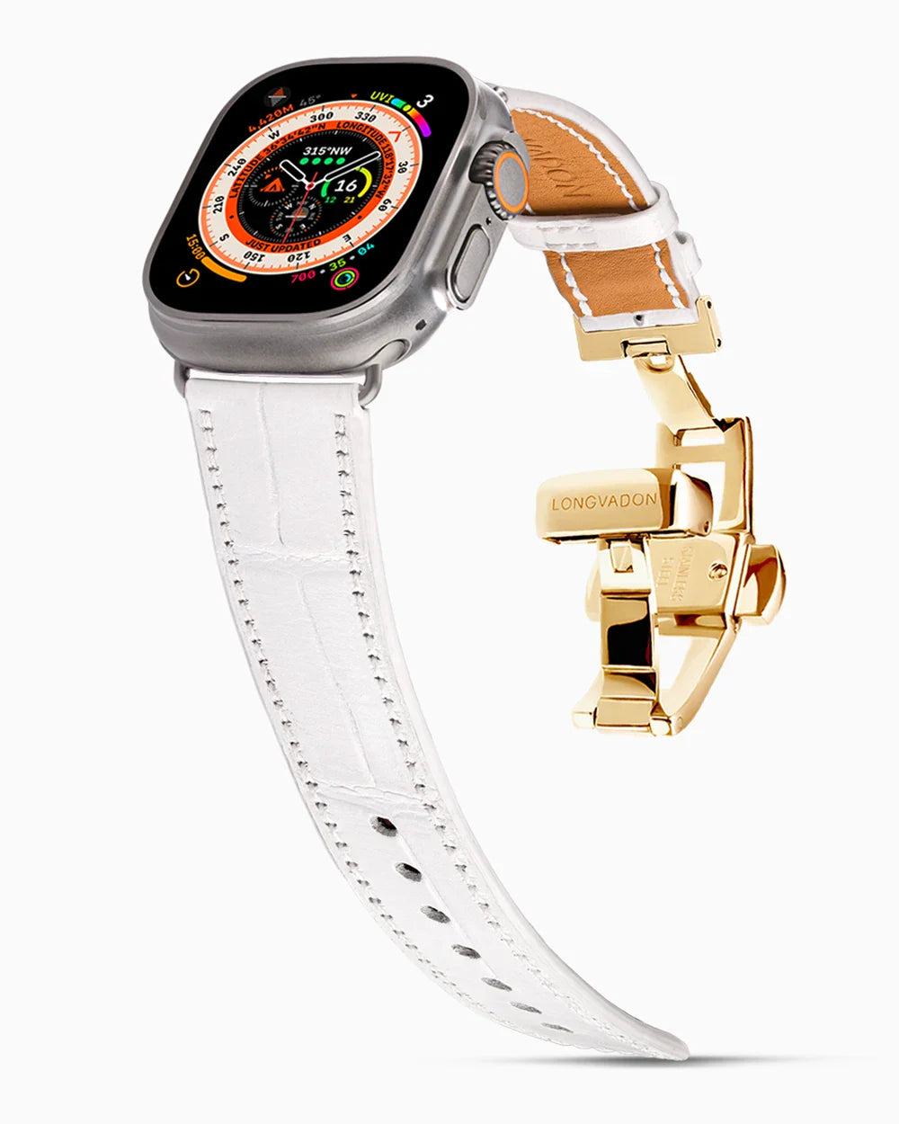 Caiman Calf designer Apple Watch leather band on a Apple Watch