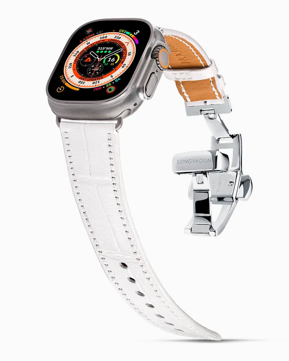 Caiman Calf designer Apple Watch leather band on a Apple Watch