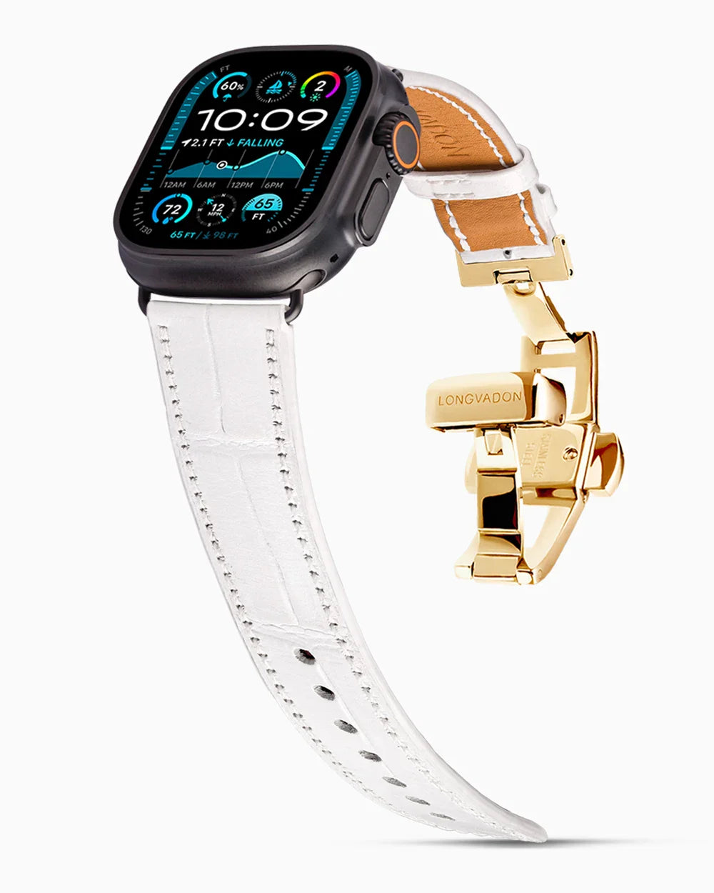 Caiman Calf designer Apple Watch leather band on a Apple Watch