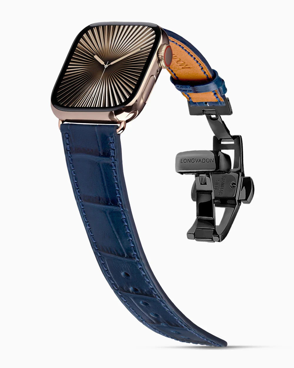 Caiman Calf designer Apple Watch leather band on a Apple Watch