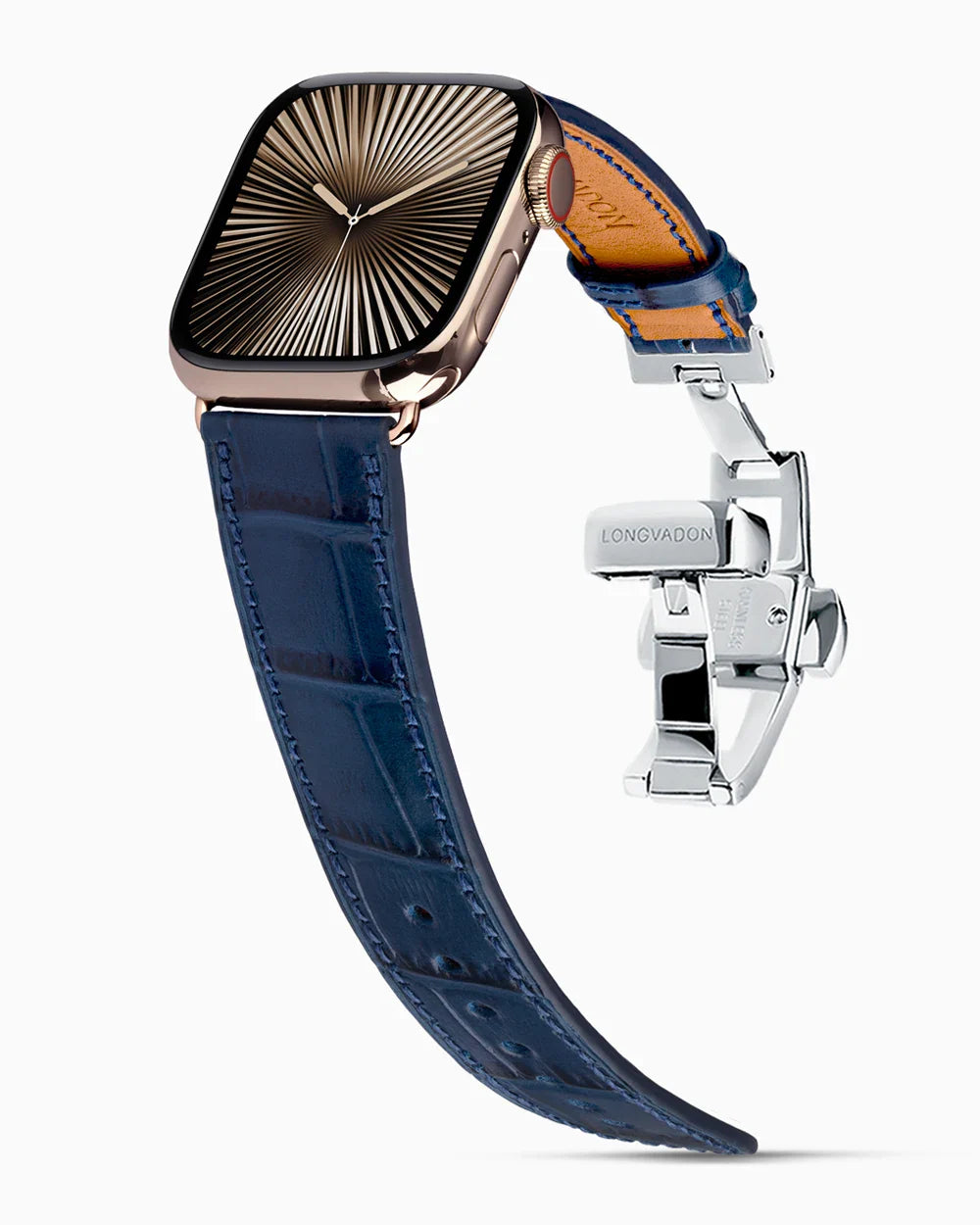 Caiman Calf designer Apple Watch leather band on a Apple Watch