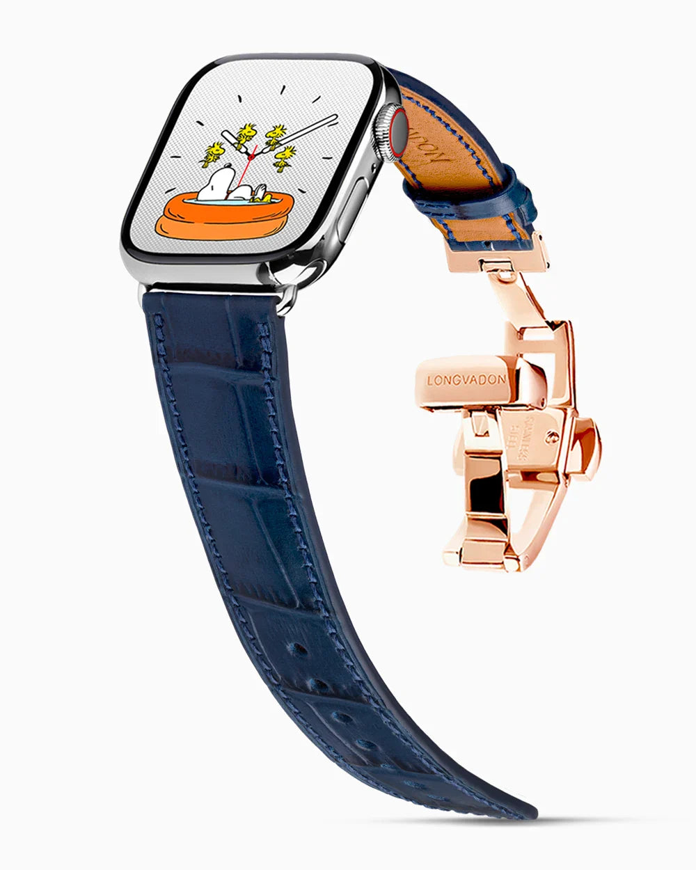 Caiman Calf designer Apple Watch leather band on a Apple Watch