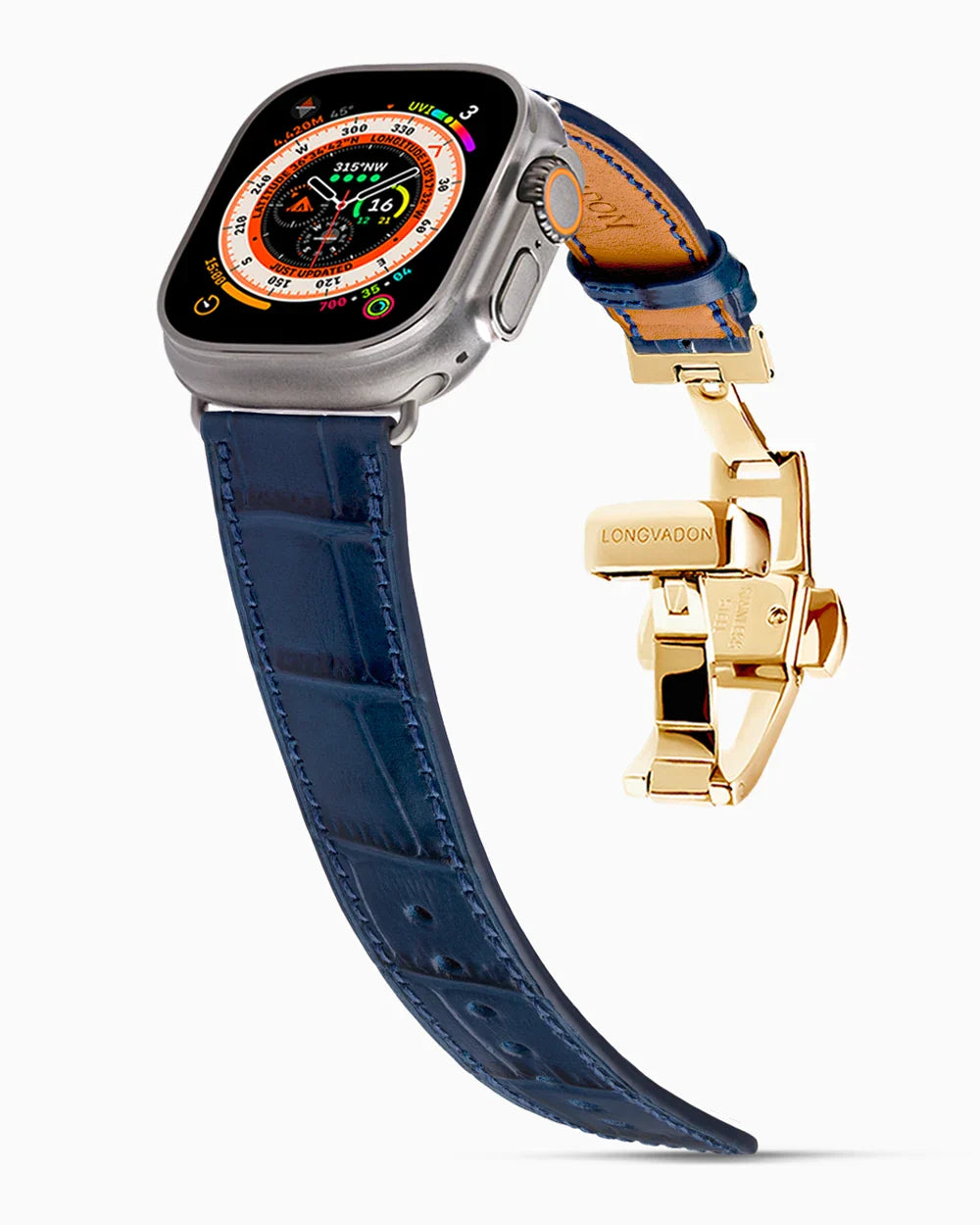 Caiman Calf designer Apple Watch leather band on a Apple Watch