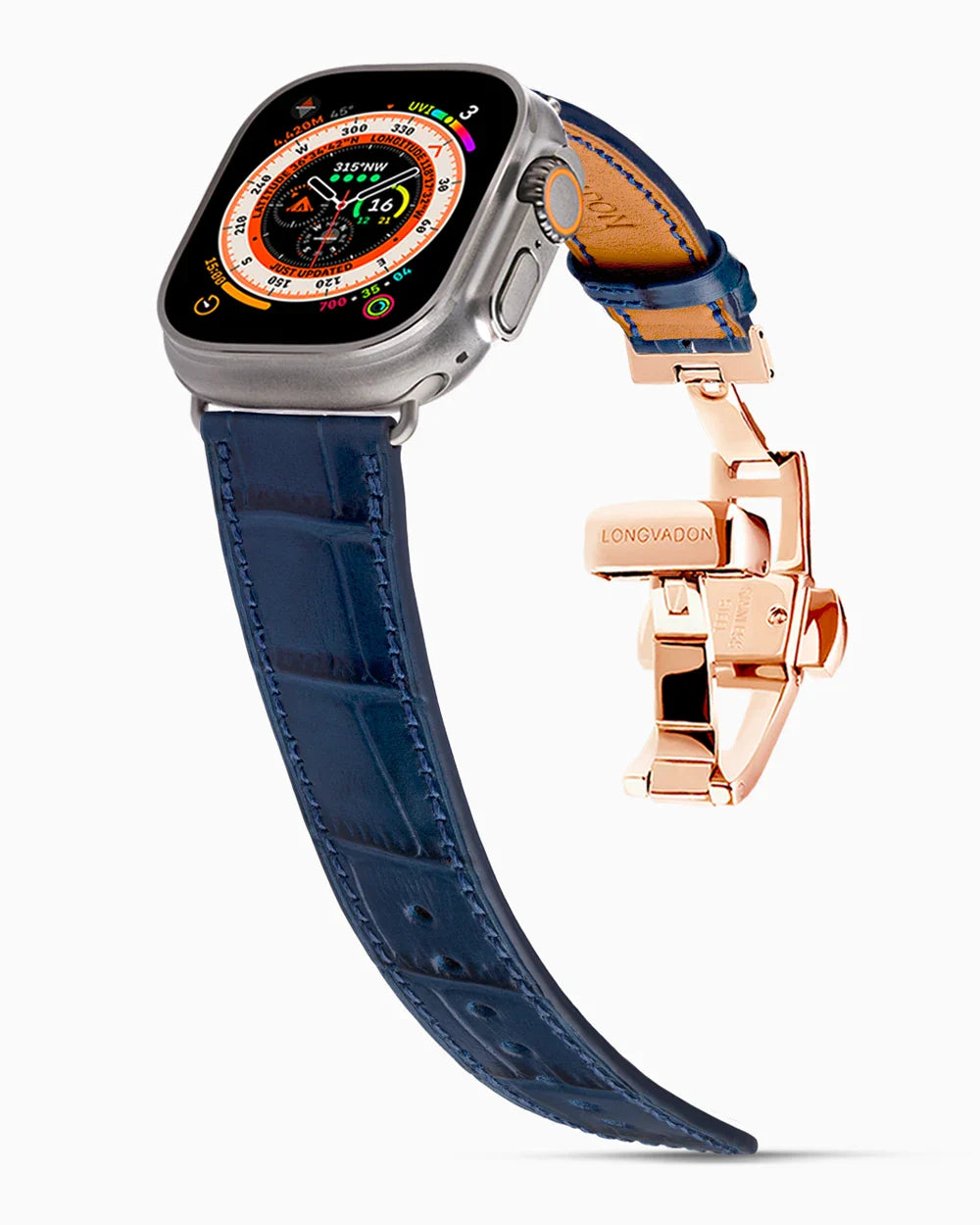 Caiman Calf designer Apple Watch leather band on a Apple Watch