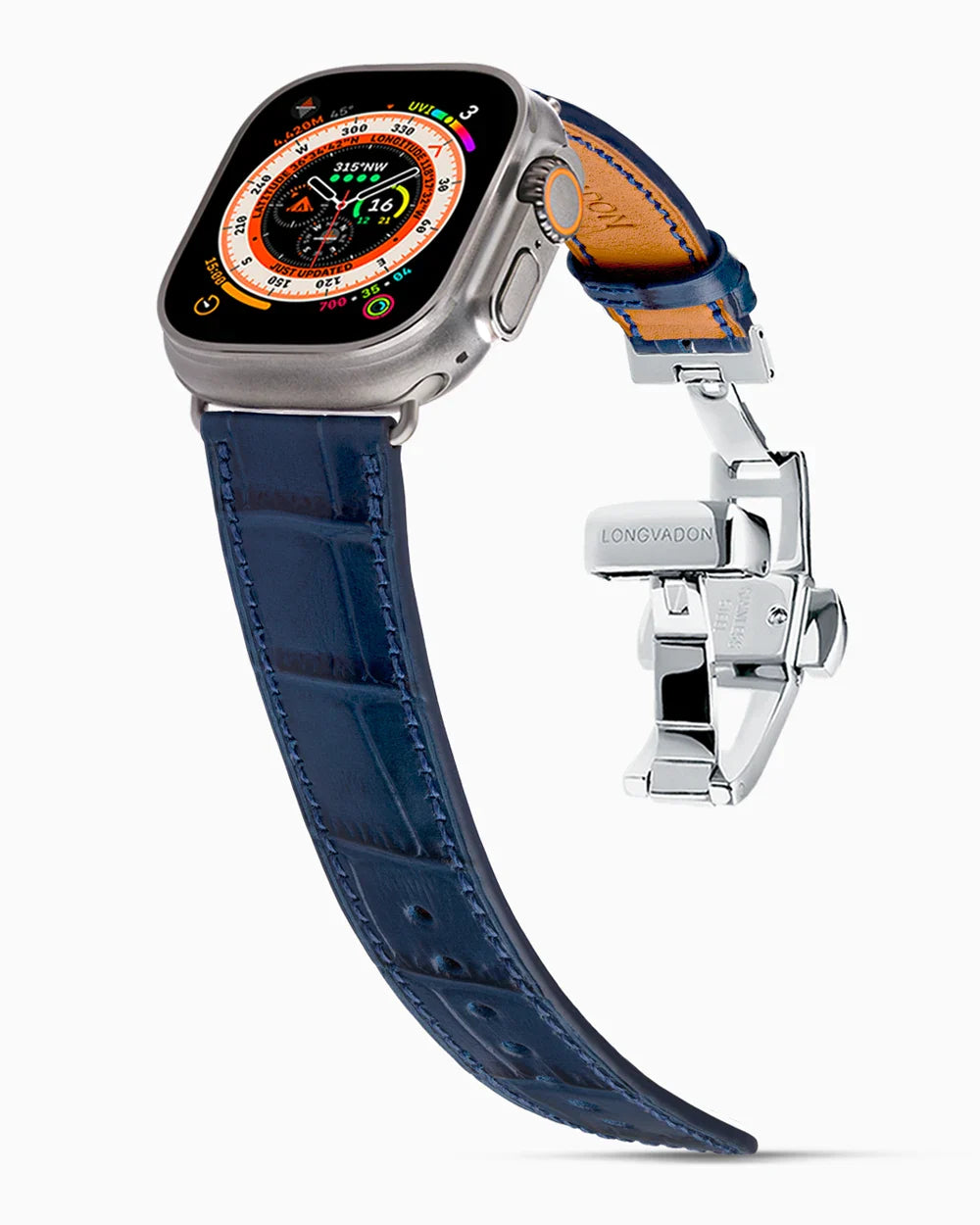 Caiman Calf designer Apple Watch leather band on a Apple Watch