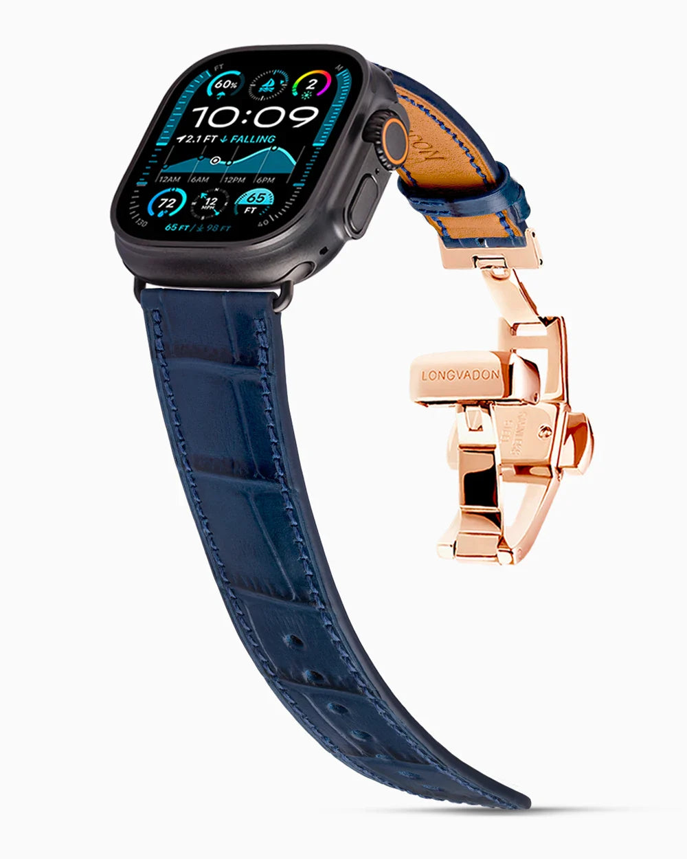 Caiman Calf designer Apple Watch leather band on a Apple Watch