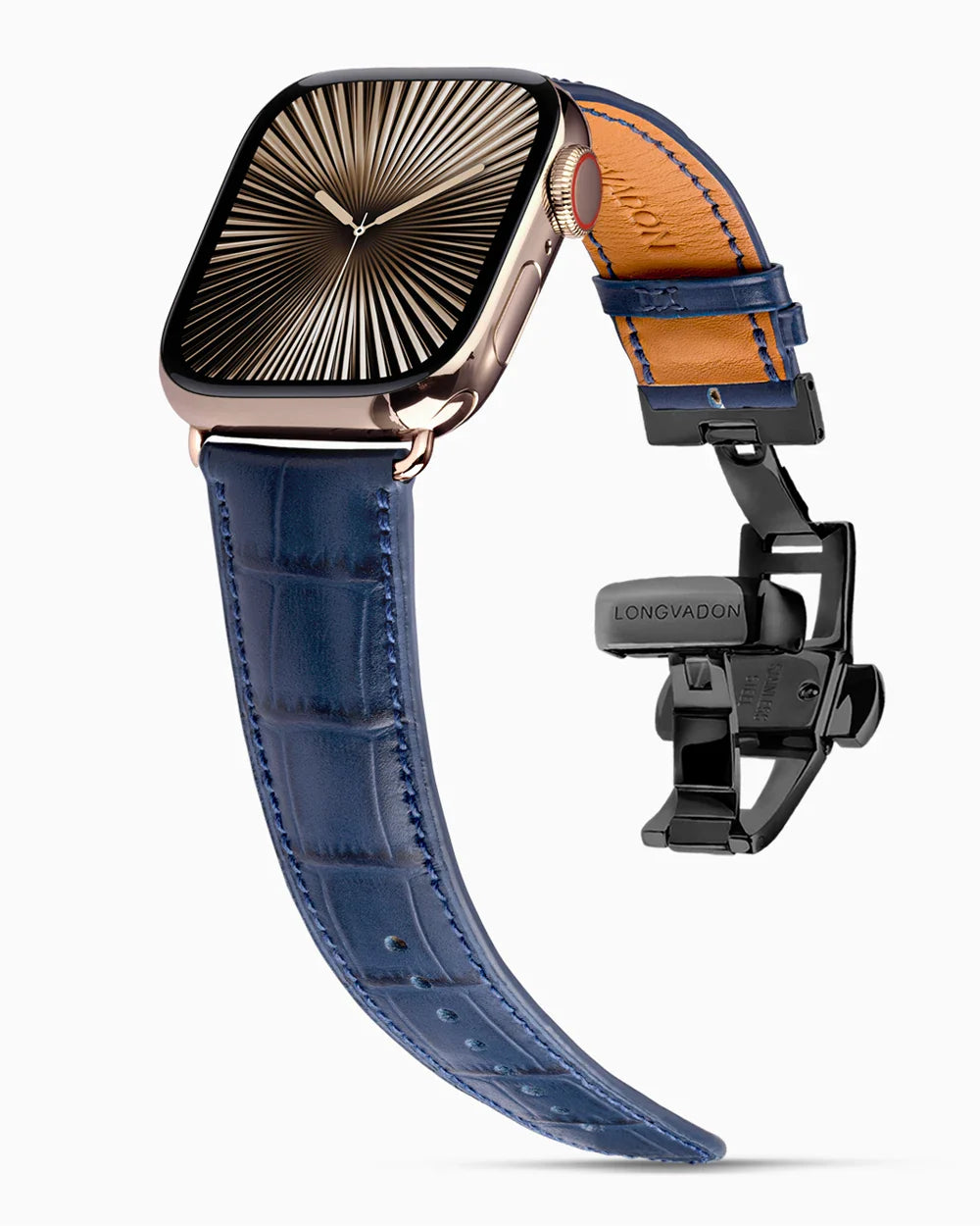 Caiman Calf designer Apple Watch leather band on a Apple Watch