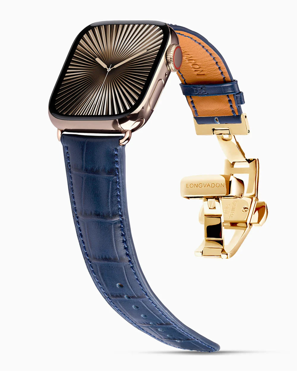 Caiman Calf designer Apple Watch leather band on a Apple Watch