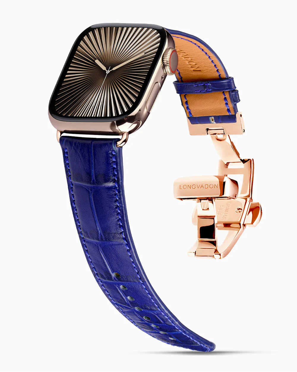 Caiman Calf designer Apple Watch leather band on a Apple Watch