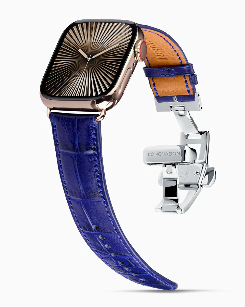 Caiman Calf designer Apple Watch leather band on a Apple Watch