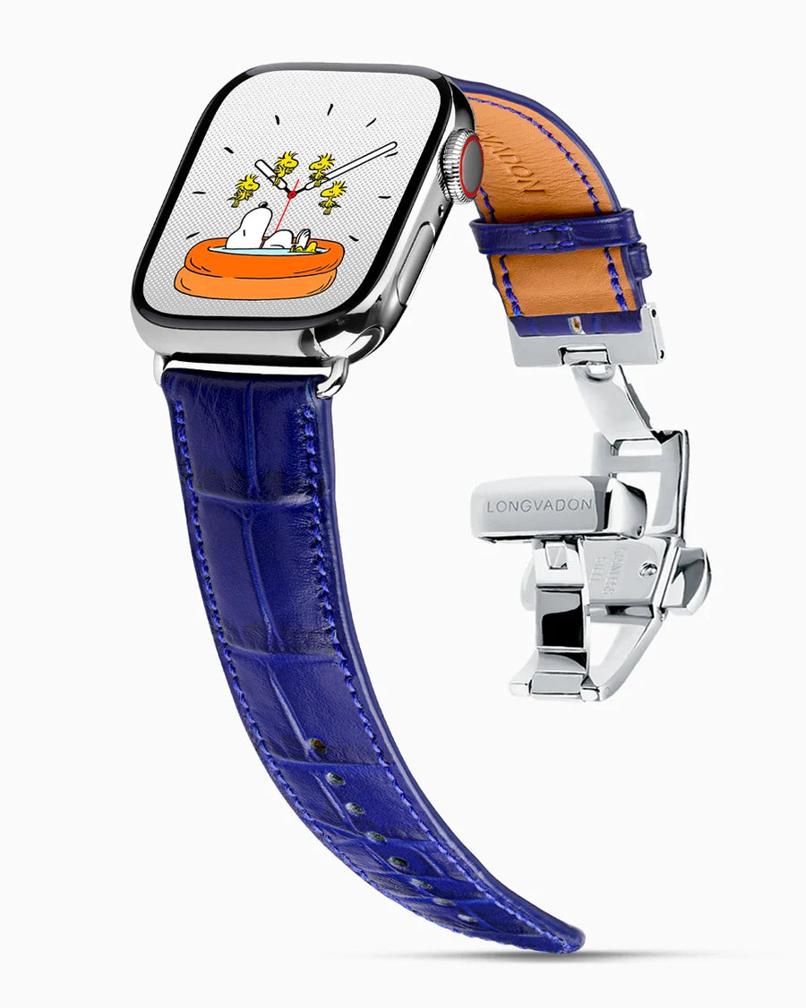 Caiman Calf designer Apple Watch leather band on a Apple Watch