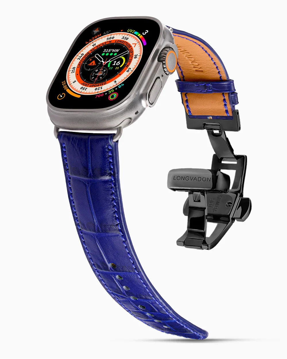 Caiman Calf designer Apple Watch leather band on a Apple Watch