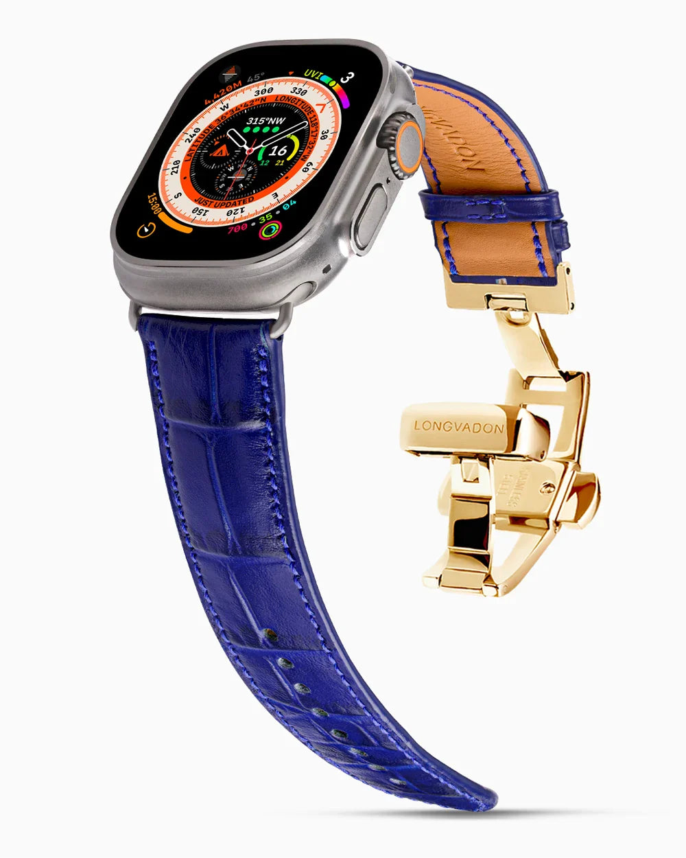 Caiman Calf designer Apple Watch leather band on a Apple Watch