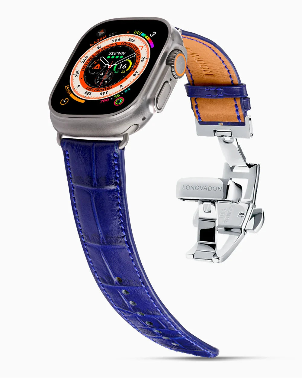 Caiman Calf designer Apple Watch leather band on a Apple Watch