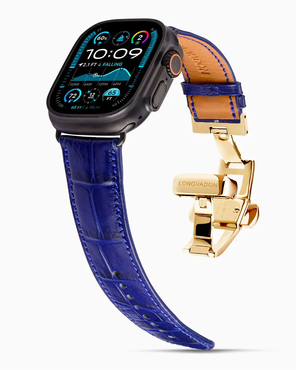 Caiman Calf designer Apple Watch leather band on a Apple Watch