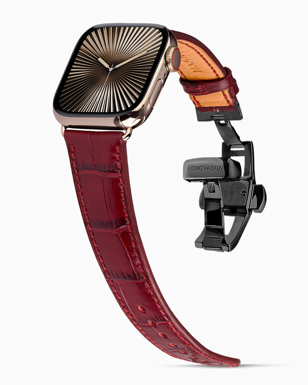 Caiman Calf designer Apple Watch leather band on a Apple Watch