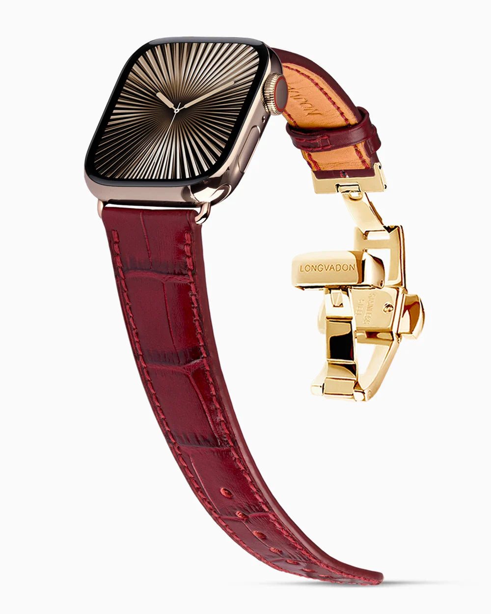 Caiman Calf designer Apple Watch leather band on a Apple Watch