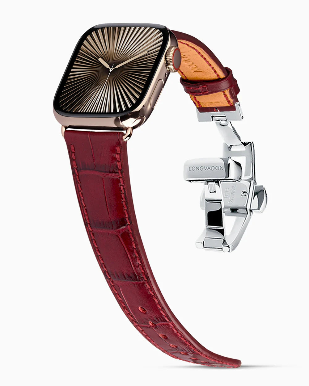 Caiman Calf designer Apple Watch leather band on a Apple Watch