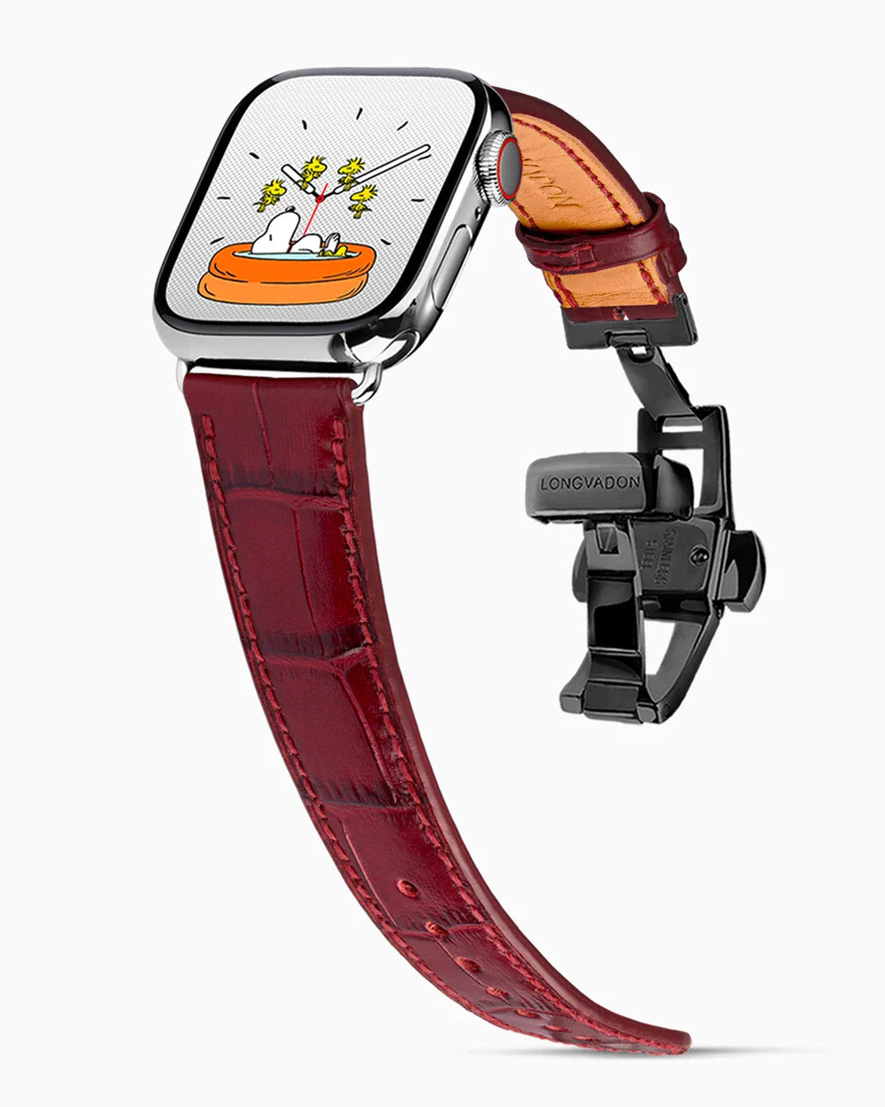 Caiman Calf designer Apple Watch leather band on a Apple Watch