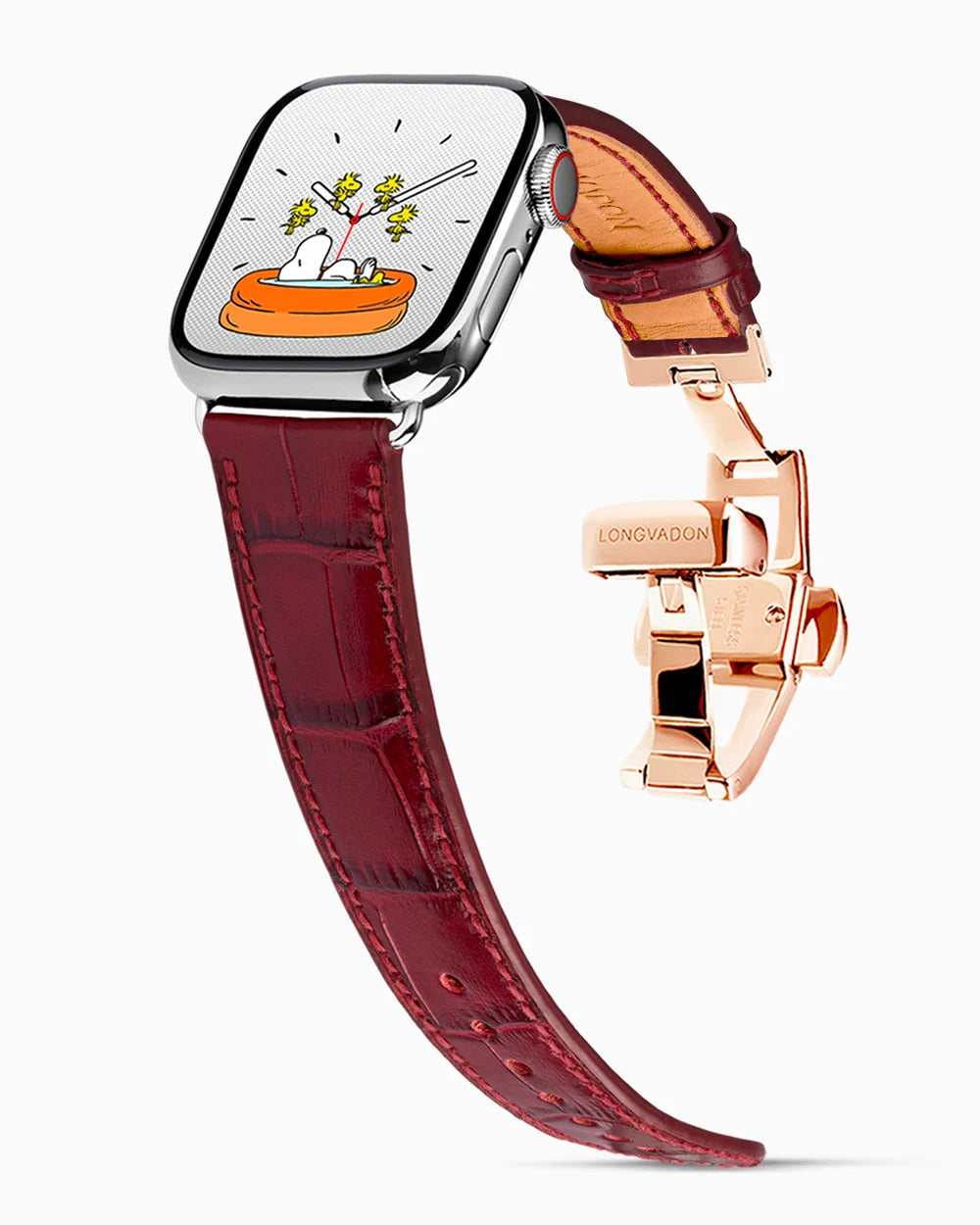 Caiman Calf designer Apple Watch leather band on a Apple Watch