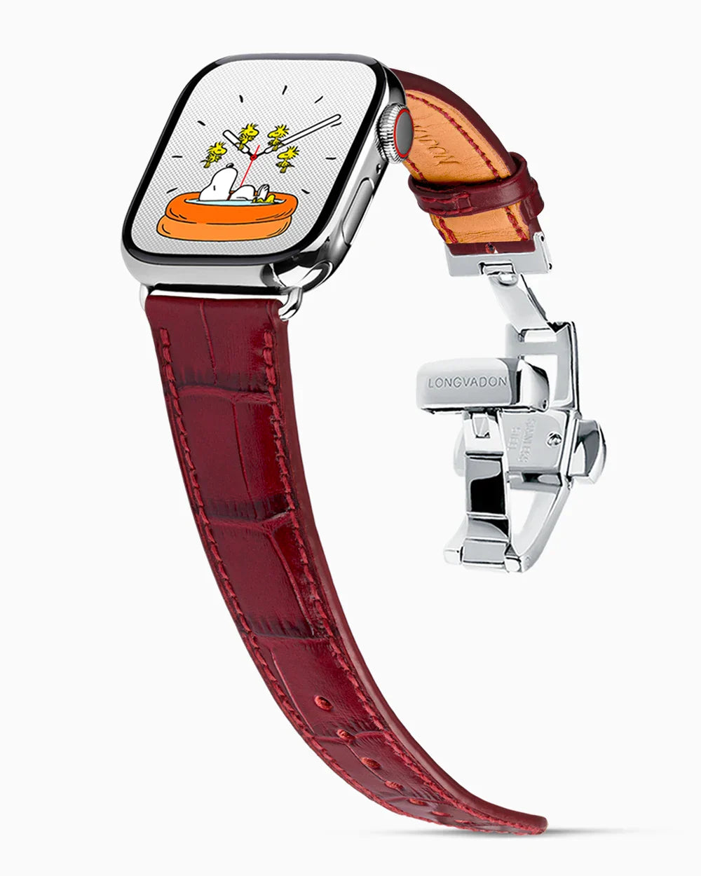 Caiman Calf designer Apple Watch leather band on a Apple Watch