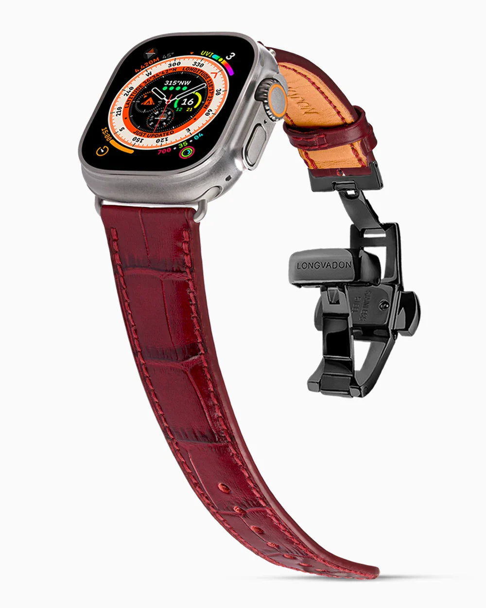 Caiman Calf designer Apple Watch leather band on a Apple Watch
