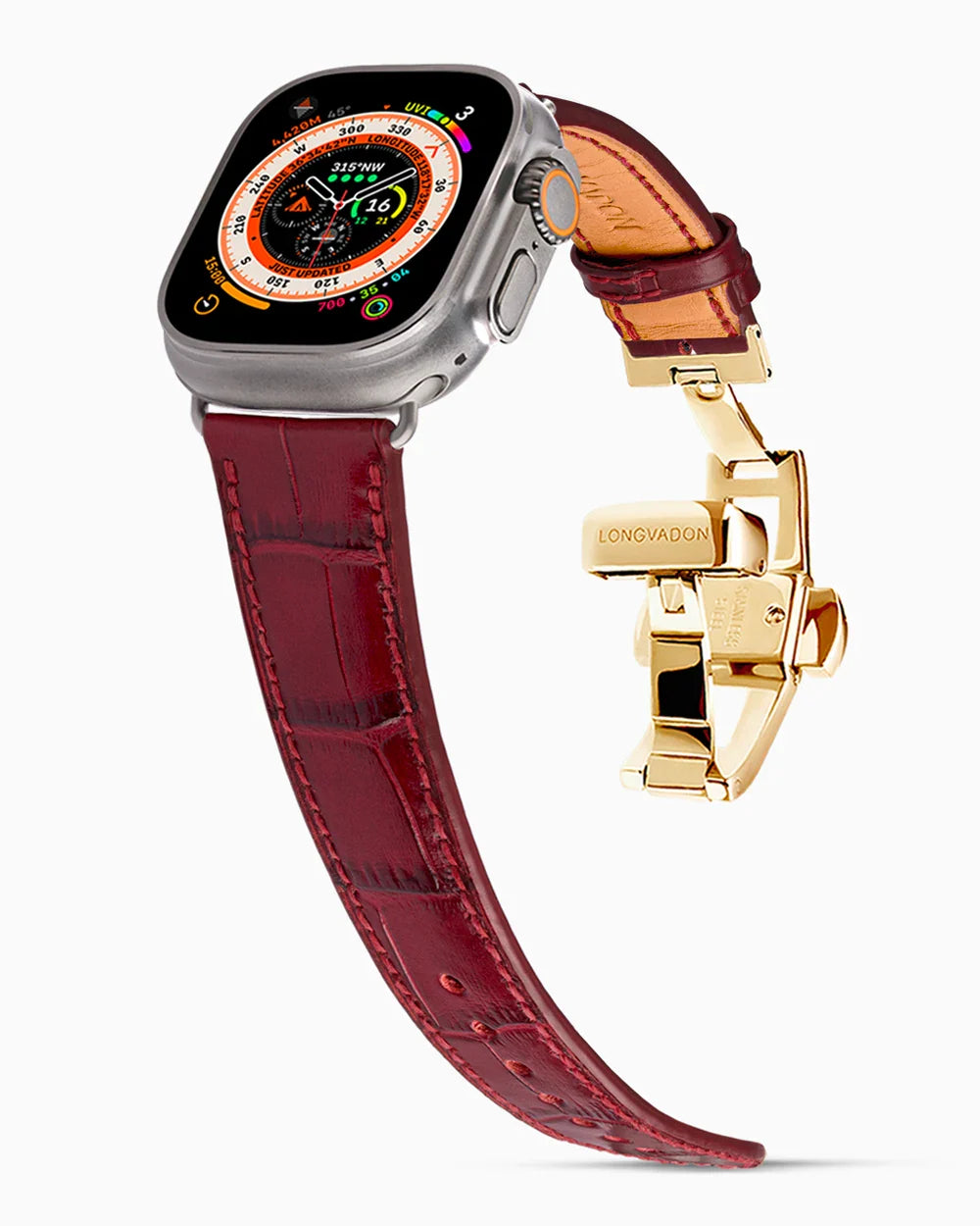 Caiman Calf designer Apple Watch leather band on a Apple Watch