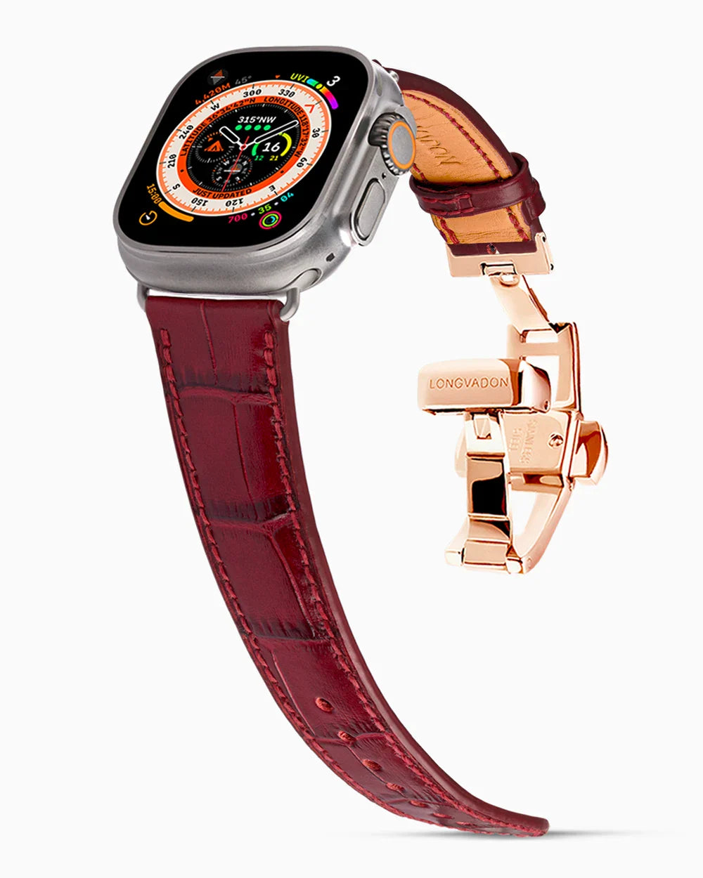 Caiman Calf designer Apple Watch leather band on a Apple Watch