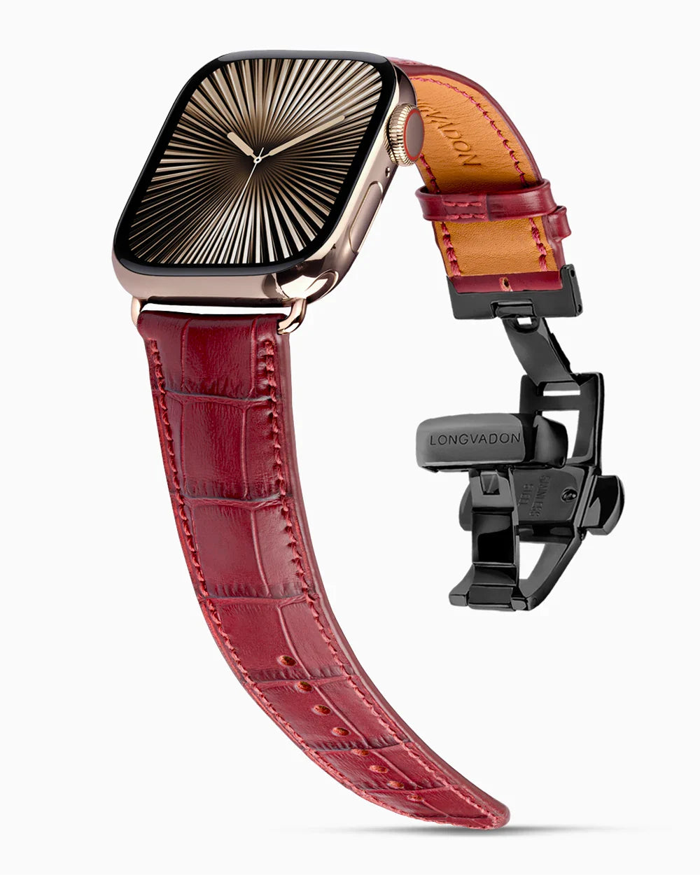 Caiman Calf designer Apple Watch leather band on a Apple Watch