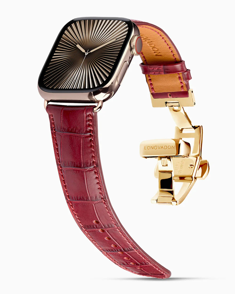 Caiman Calf designer Apple Watch leather band on a Apple Watch