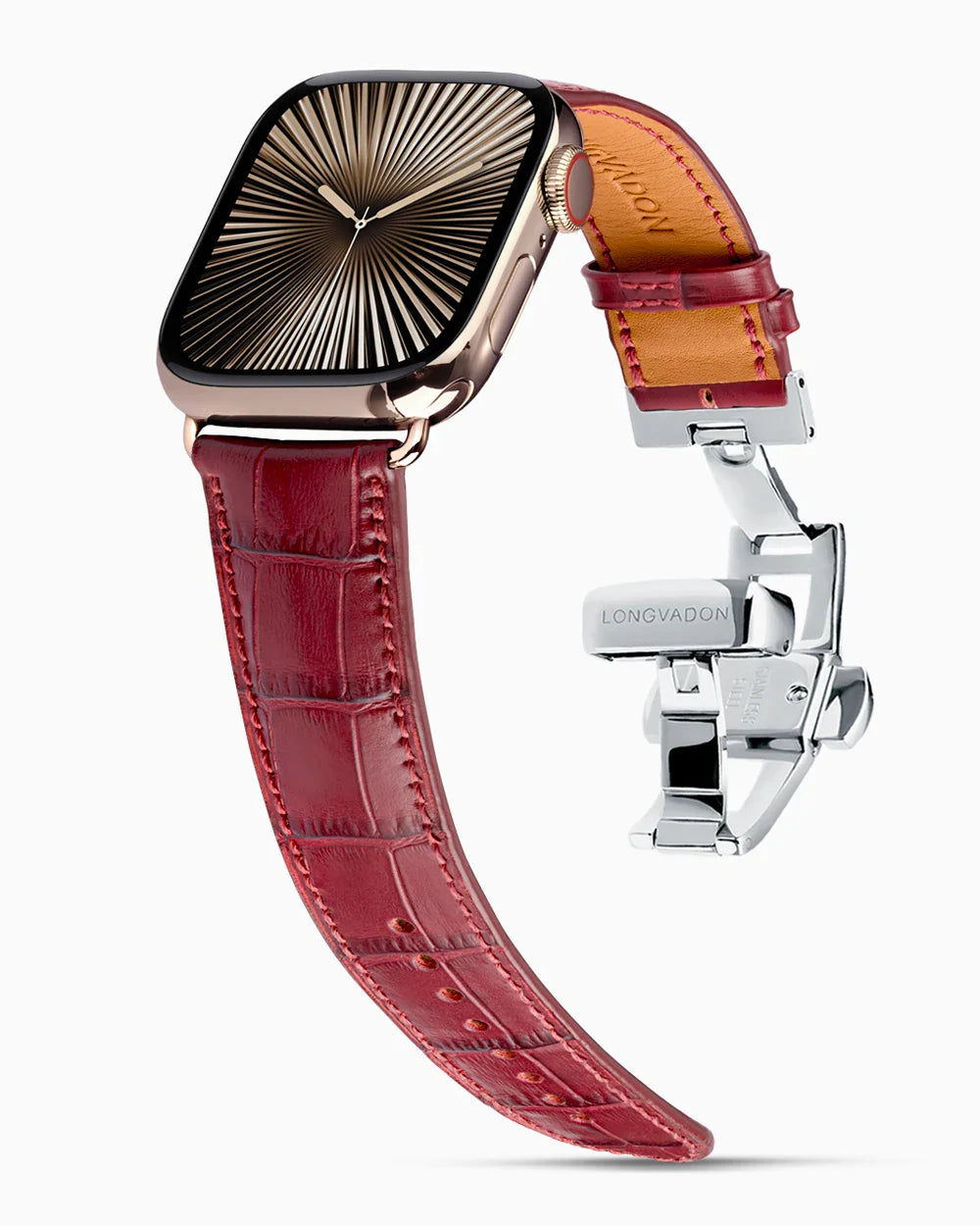 Caiman Calf designer Apple Watch leather band on a Apple Watch