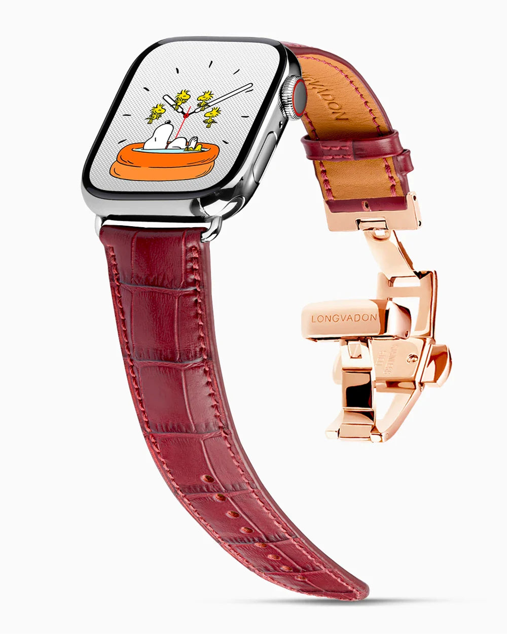 Caiman Calf designer Apple Watch leather band on a Apple Watch