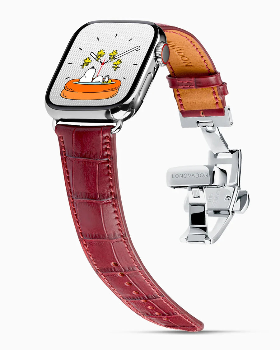 Caiman Calf designer Apple Watch leather band on a Apple Watch