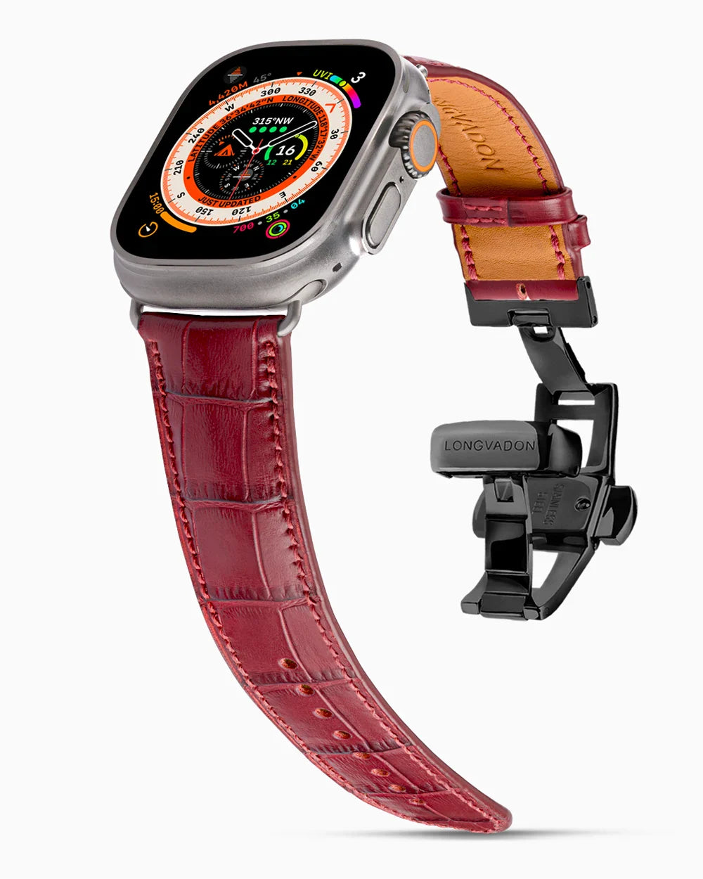 Caiman Calf designer Apple Watch leather band on a Apple Watch