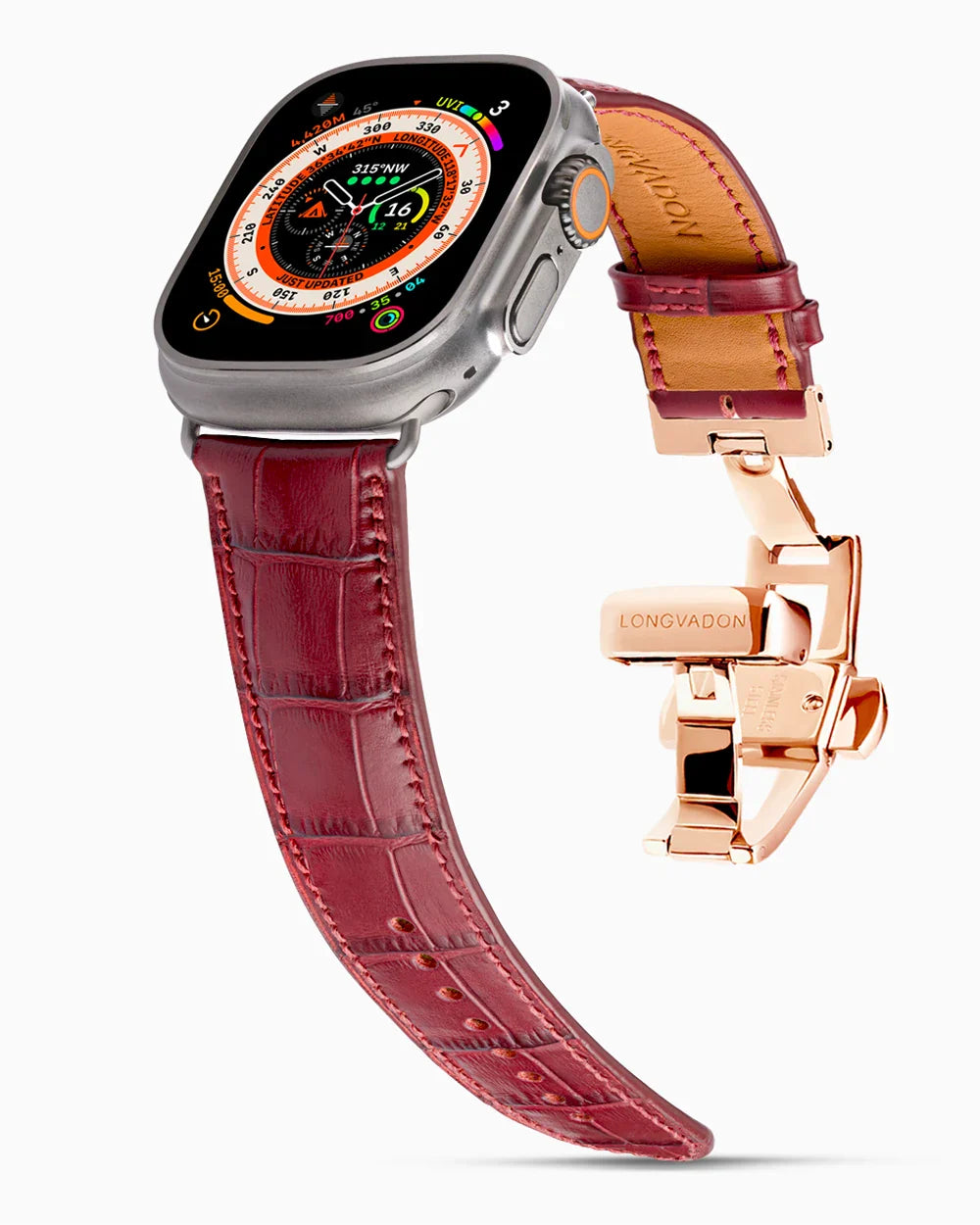 Caiman Calf designer Apple Watch leather band on a Apple Watch