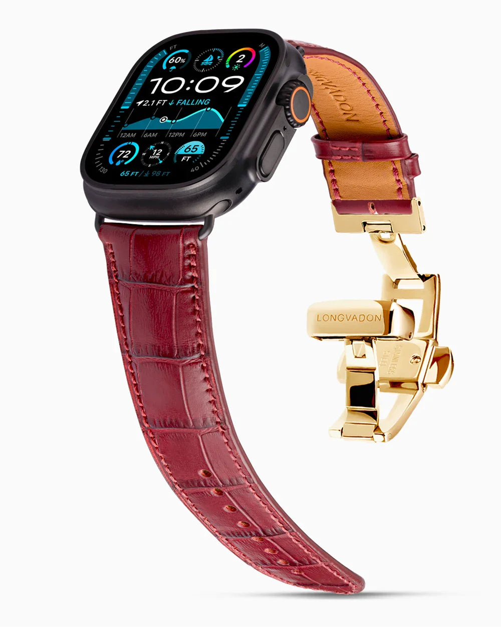 Caiman Calf designer Apple Watch leather band on a Apple Watch