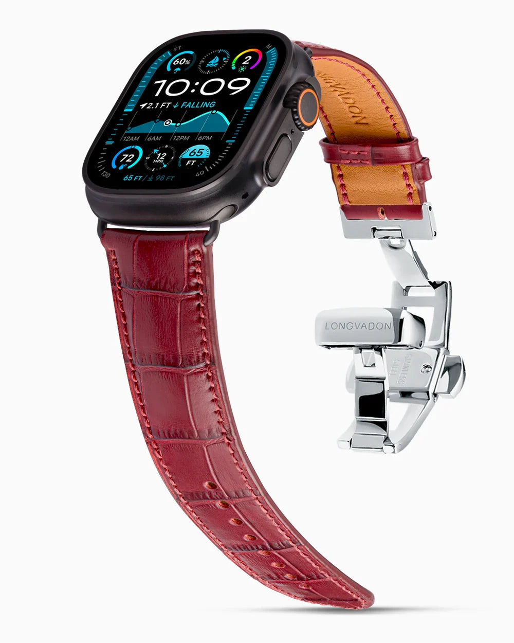 Caiman Calf designer Apple Watch leather band on a Apple Watch