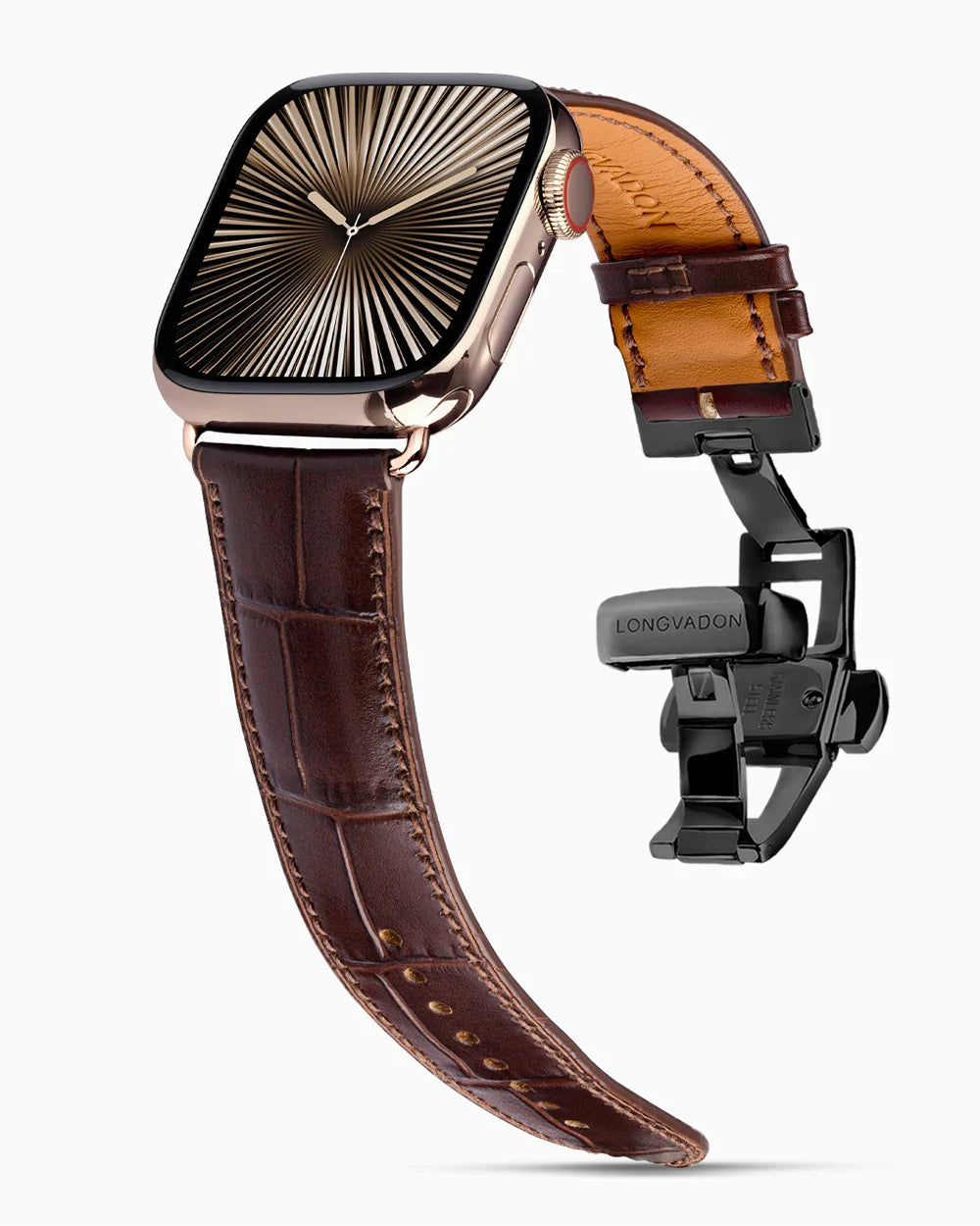 Caiman Calf designer Apple Watch leather band on a Apple Watch