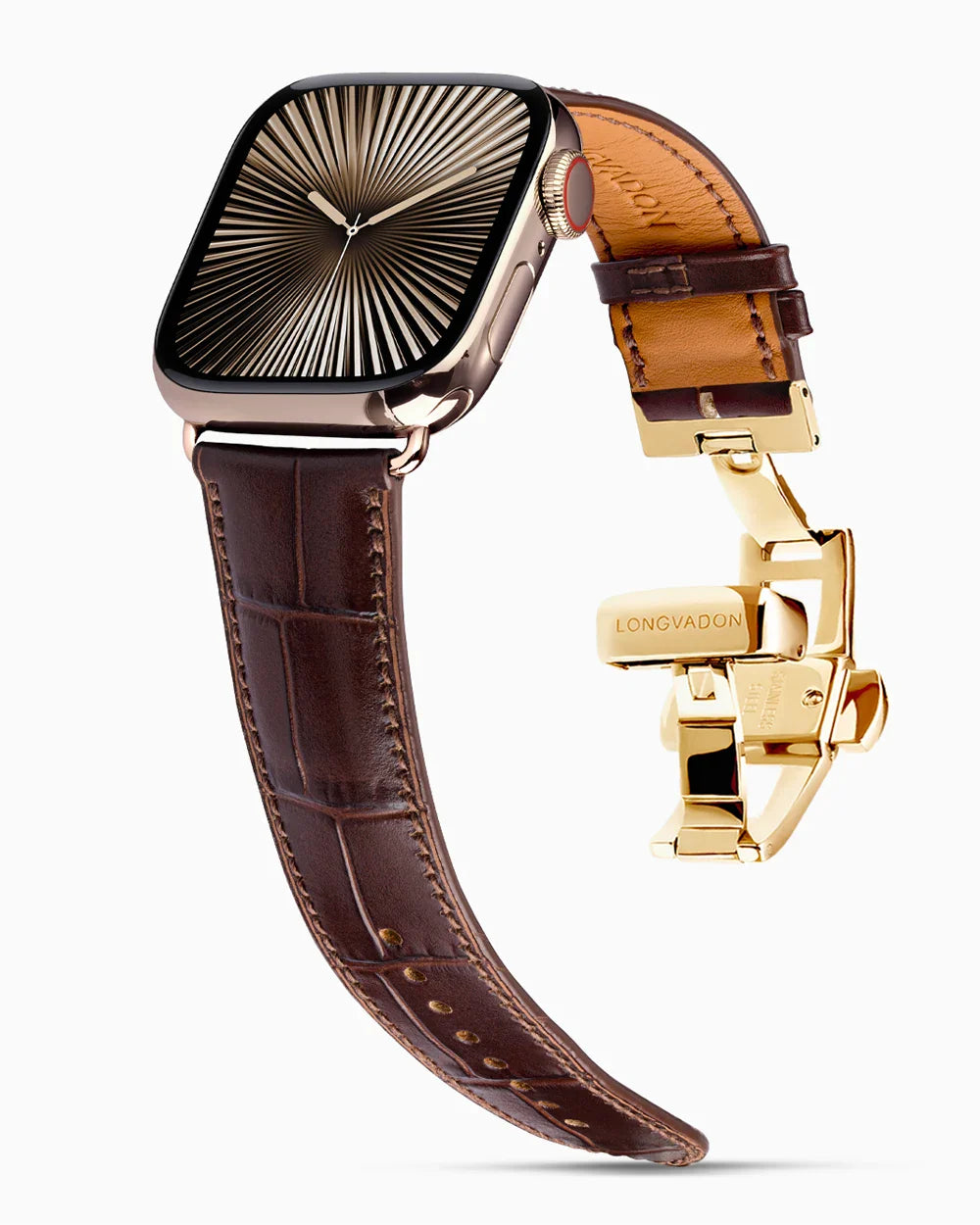 Caiman Calf designer Apple Watch leather band on a Apple Watch