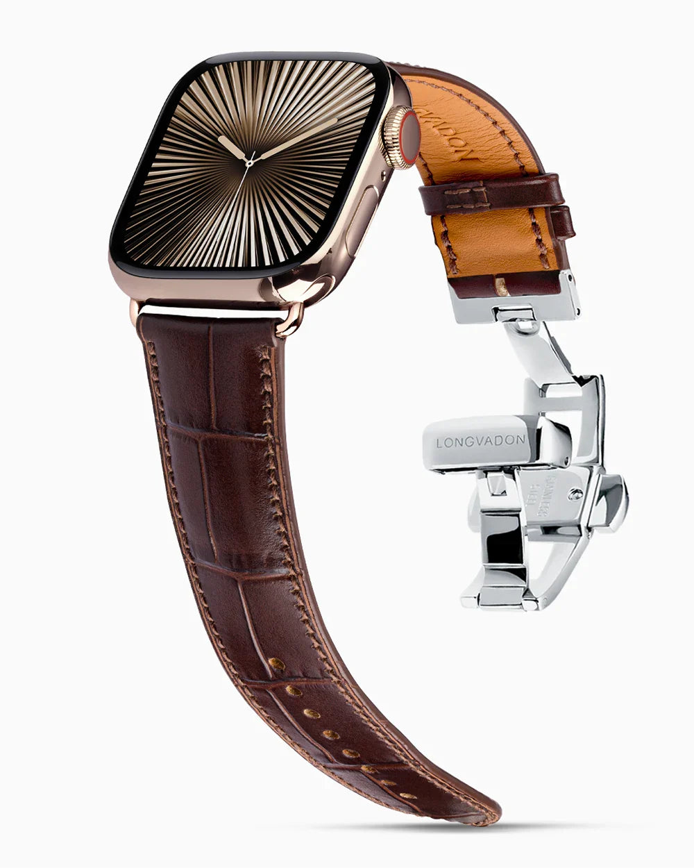 Caiman Calf designer Apple Watch leather band on a Apple Watch