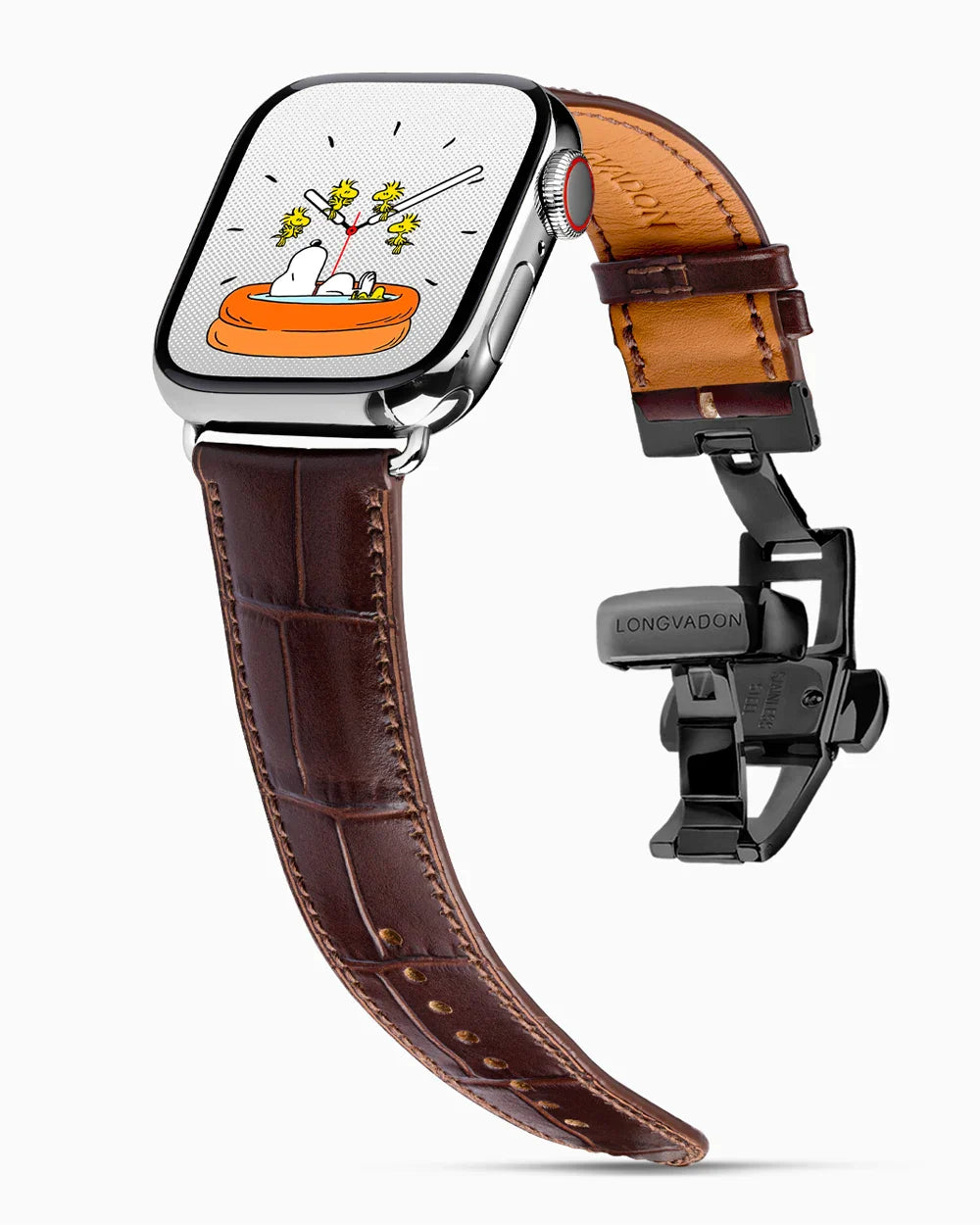 Caiman Calf designer Apple Watch leather band on a Apple Watch