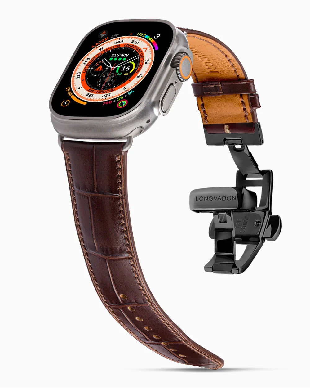 Caiman Calf designer Apple Watch leather band on a Apple Watch