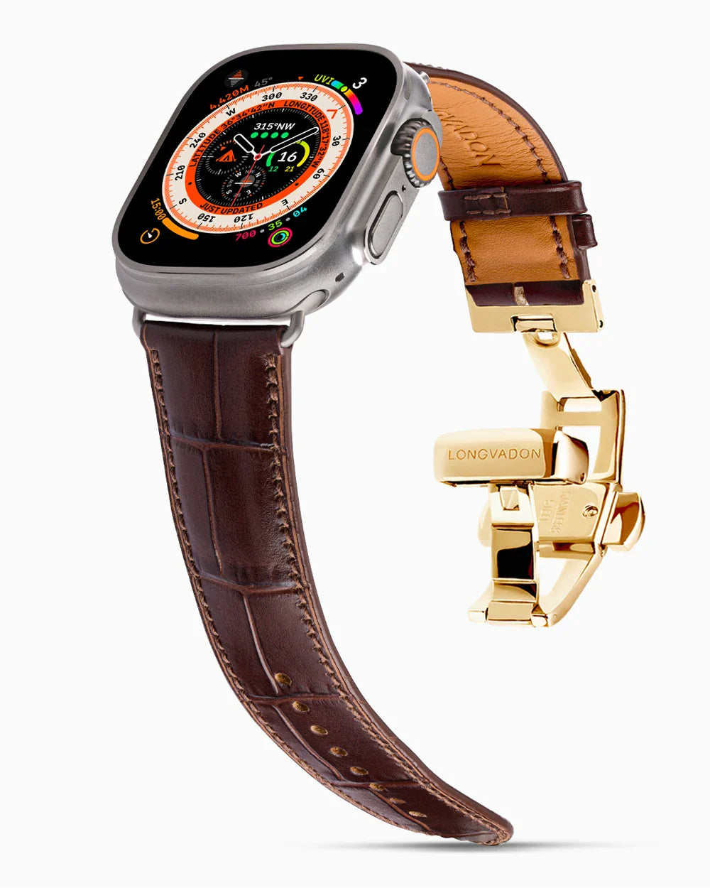 Caiman Calf designer Apple Watch leather band on a Apple Watch