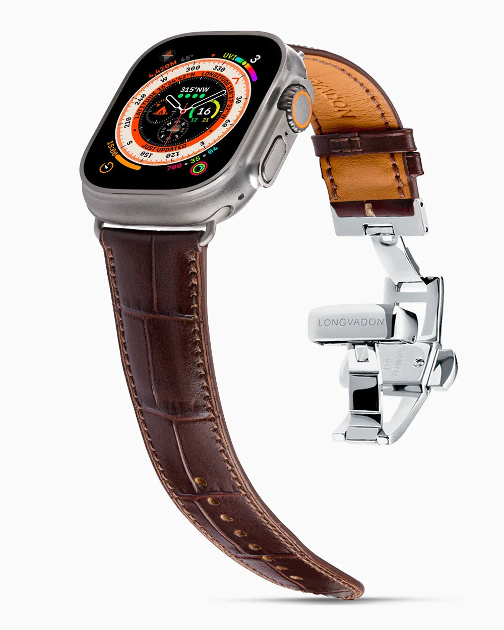 Caiman Calf designer Apple Watch leather band on a Apple Watch
