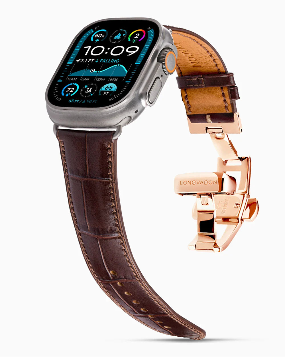 Caiman Calf designer Apple Watch leather band on a Apple Watch