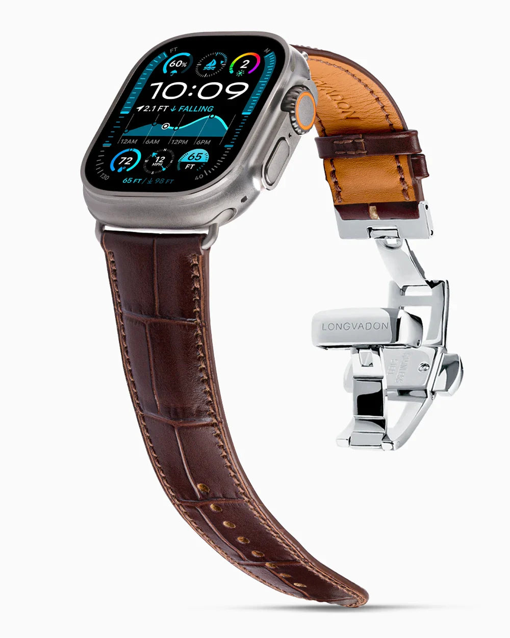 Caiman Calf designer Apple Watch leather band on a Apple Watch