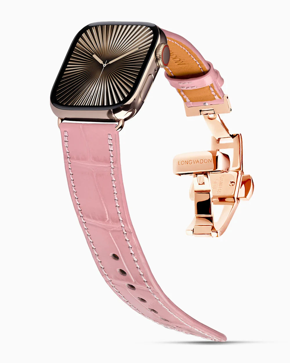Caiman Calf designer Apple Watch leather band on a Apple Watch