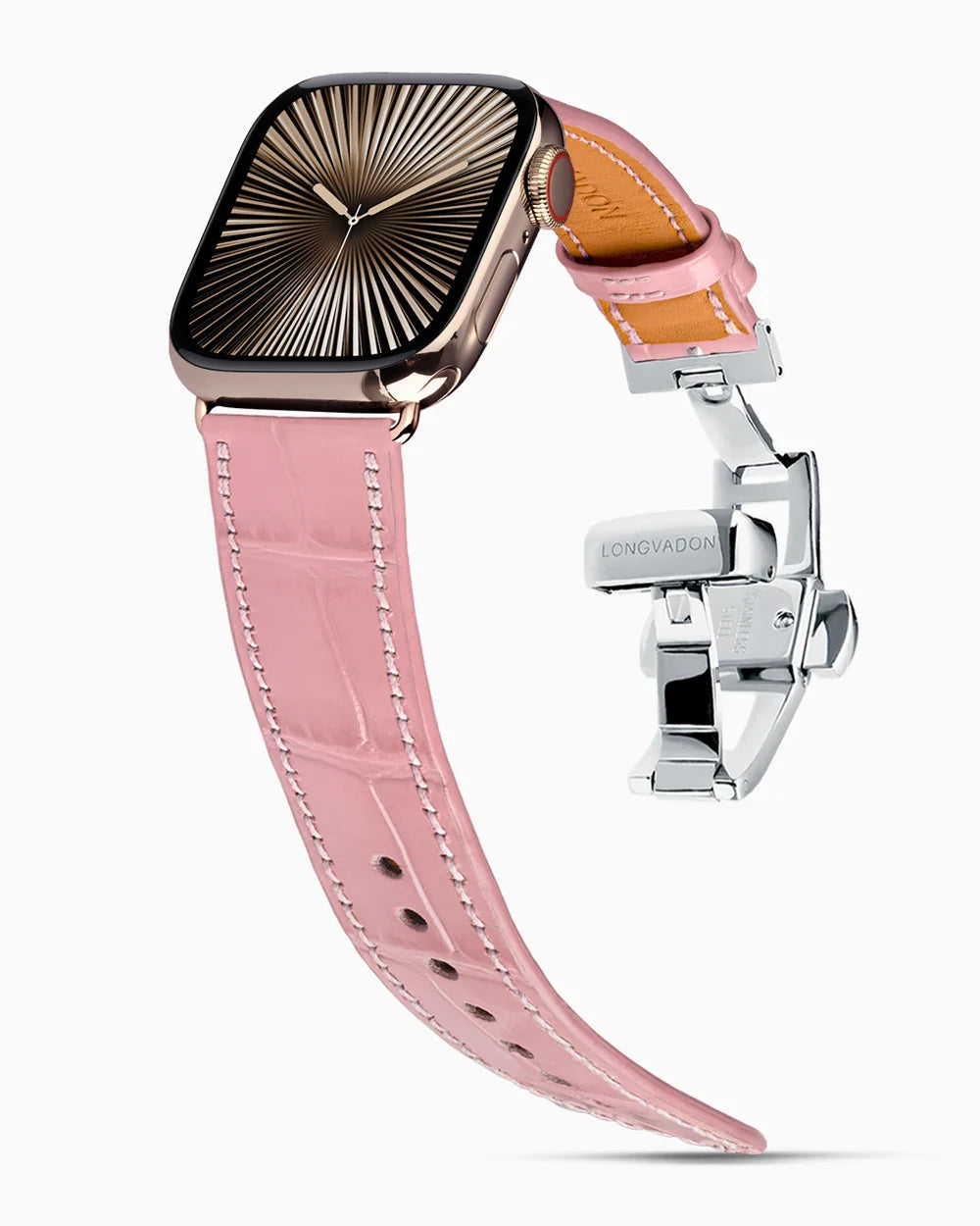 Caiman Calf designer Apple Watch leather band on a Apple Watch