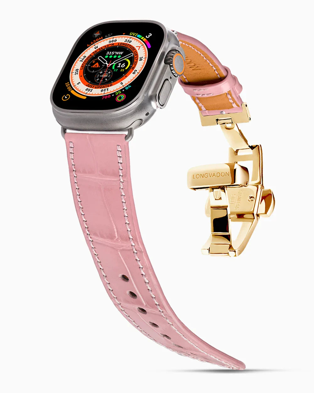 Caiman Calf designer Apple Watch leather band on a Apple Watch